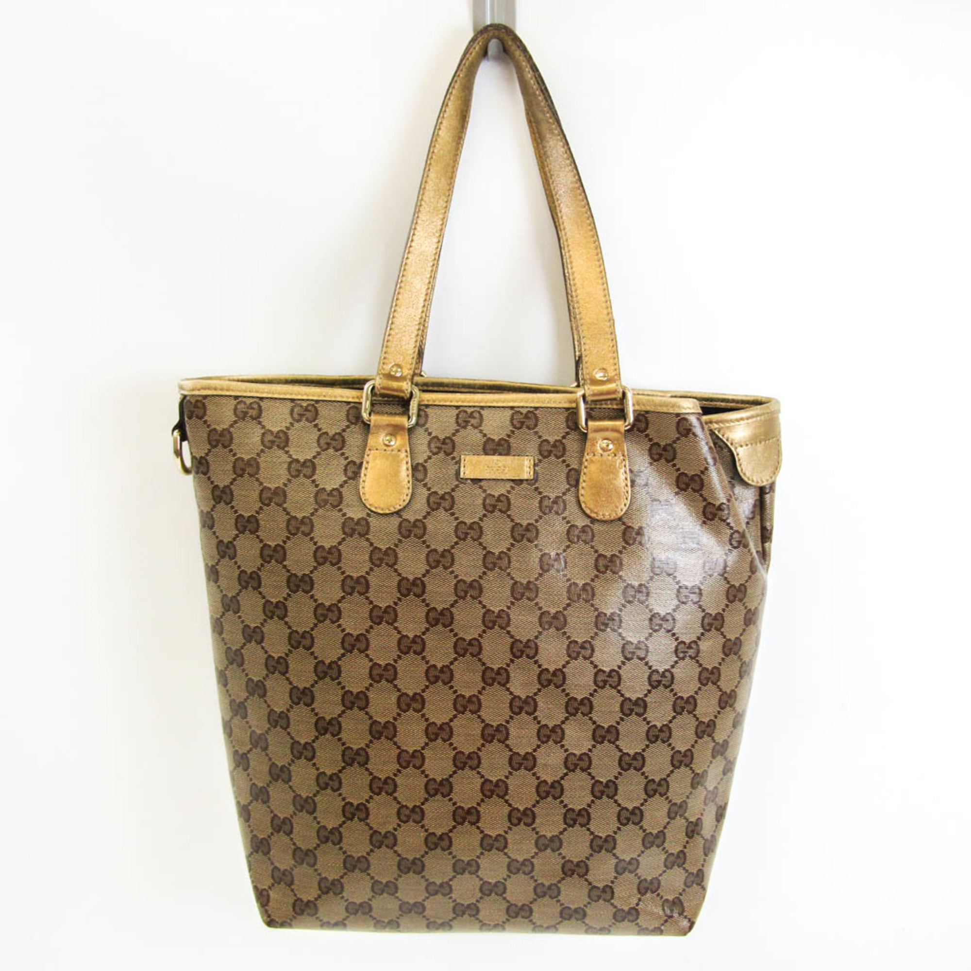 Gucci 189896 Women's Pvc,Leather Tote Bag Dark Brown,Gold